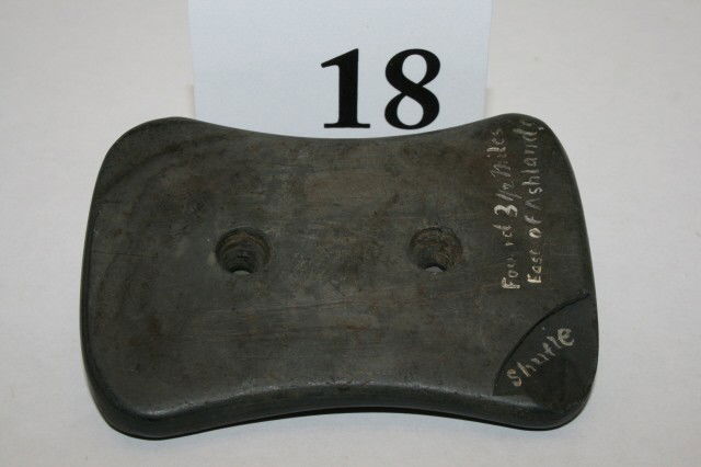 3 1/8" Bi-Concave Gorget: 3 1/8" Bi-Concave Gorget – Green Banded Slate, found 3 1/2 miles east of Ashland, Ohio – chip on back corner