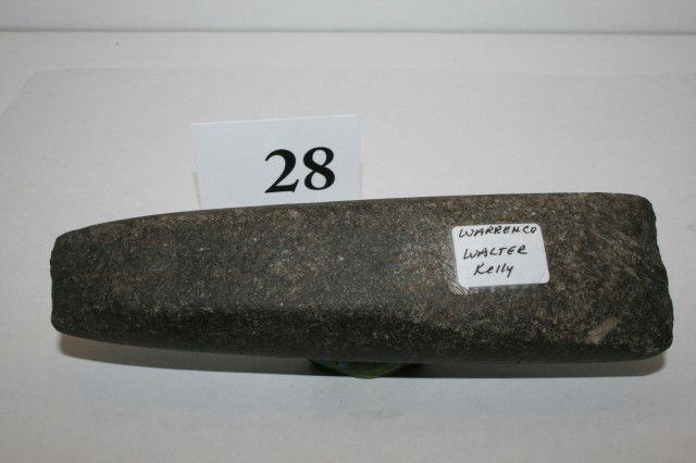 6 1/8" Granite Celt: 6 1/8" Granite Celt – Usage wear on bit, Warren Co. Ohio – Ex. Walter Kelly Collection