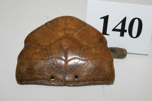 Box Turtle Shell Gorget: Frame containing a Box Turtle Shell Gorget – 2 3/4" polished – nice artifact!