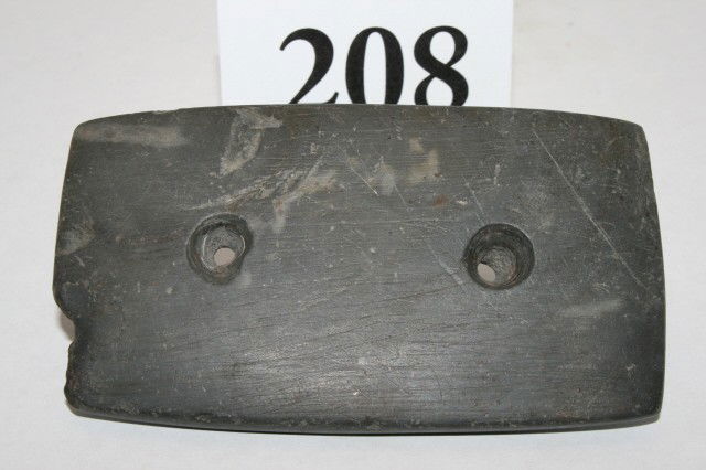 2 Hole Black Slate Gorget: 3 9/16" 2 Hole Black Slate Gorget – chip off corner – Clark Co. Ohio – Ex. Arthur Altick Collection