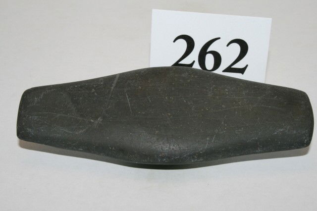 Banded Slate Gorget: 4 1/2" Undrilled Adena Expanded Center Banded Slate Gorget – Clinton Co. Ohio – Ex. Walter Kelly Collection