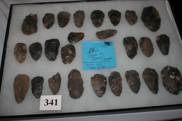 26 Cache Blades/Blanks: 26 Cache Blades/Blanks – largest 4" found north of Tremont City, Storms Creek, German Twp. Clark Co. Ohio – David Collins Collection