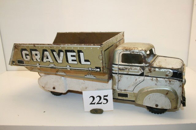 MARX Tin Sand Dump Truck: MARX Tin Sand Dump Truck 14" Long (nice original paint, minor paint loss and scuffs, rusty bed)