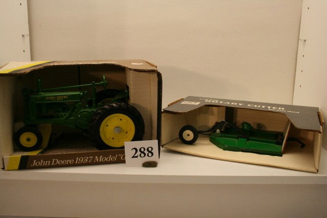 2 "John Deere Model G": Lot of 2 including "John Deere Model G" & Rotary Cutter 1/16th scale in original boxes