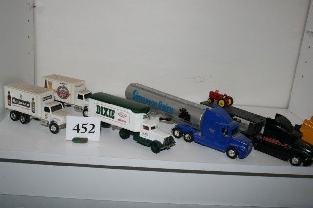 4 Miniature Semis and 2 Delivery Trucks: Lot of 4 Miniature Semis and 2 Delivery Trucks