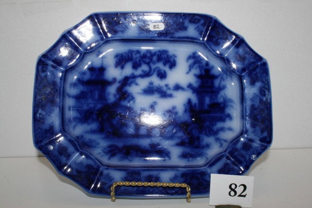 Flow Blue Serving Platter: Sobaron Flow Blue 9 1/4" x 11 5/8" Serving Platter – plate 265 of Flow Blue China by Mary Gaston
