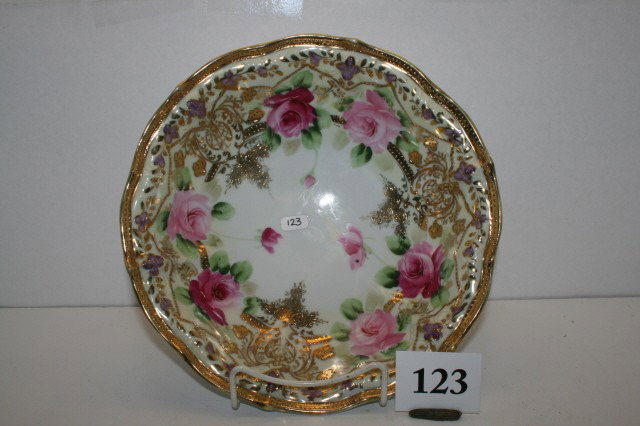 Hand Painted Nippon Bowl: 9 1/2" Hand Painted Nippon Bowl – with roses & gold décor – blue mark