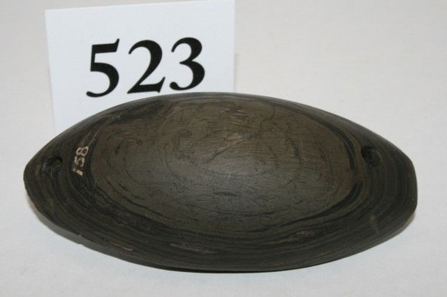 Glacial Kame Gorget: 3 7/8" Banded Slate Glacial Kame Gorget – Clark Co. Ohio – Ex. Arthur Altick Coll.