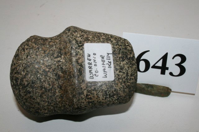 Miniature 3/4 Groove Axe: 3" Fine Miniature 3/4 Groove Axe – Granite, Grooved Bottom with raised front ridge, Warren Co. Ohio – Ex. Walter Kelly Coll.