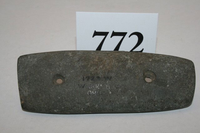 2 Hole Slate Gorget: 4 1/16" 2 Hole Slate Gorget – Warren Co. Ohio – Ex. Wherle Coll. #1723-W