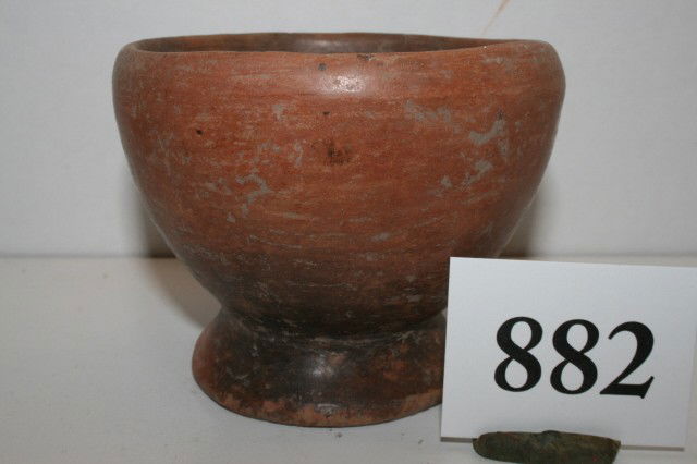 Footed Bowl Glazed Redware: 4" x 3 1/4" Footed Bowl Glazed Redware Pre Columbian Mexico? – Solid