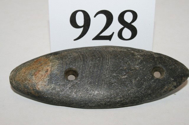 Banded Slate Bi-Pointed Gorget: 3 1/4" Banded Slate Bi-Pointed Gorget – Warren Co. Ohio – Walter Kelly Coll.