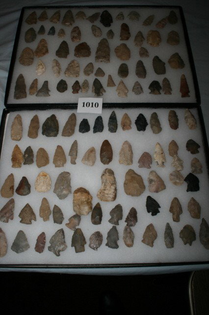 111 assorted points: (2) 12 x 16 Frames containing a total of 111 assorted points from Clark & Warren Co.'s Ohio – largest 3 1/8"