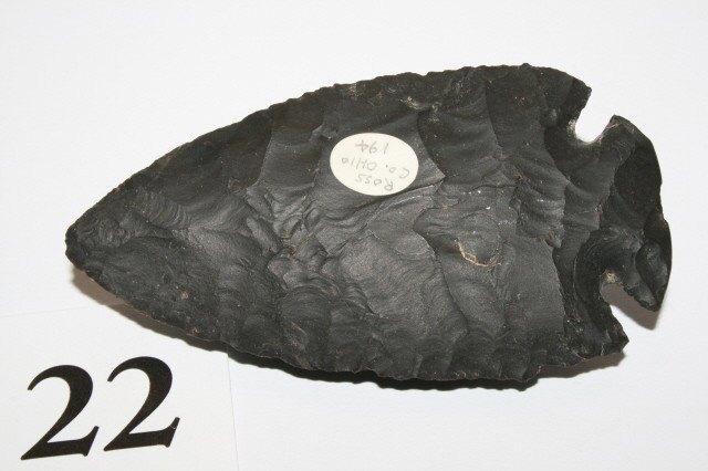 Notched Base Dovetail Point: 3 1/2" Zaleski Flint Notched Base Dovetail Point – Ross Co. Ohio – Davis Grade 9 C.O.A.