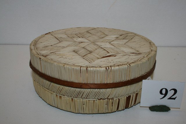 Quilled Basket: 7" x 2 1/4" Quilled Basket – minor quill loss, 6 point star on top