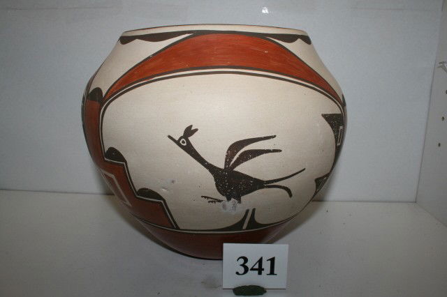 Zia Polychrome Olla: 9" x 8" Zia Polychrome Olla signed Helen Gachupin – Nice! Road Runner Design