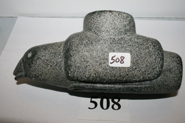 Steatite Cherokee Bird Pipe: 6 5/8" Steatite Cherokee (historic) Bird Pipe