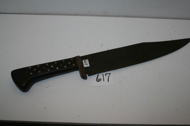 Green River Knife: 17 3/4" Green River Knife with brass tack handle and 12" Blade marked J. Russell & Co., Green River Works