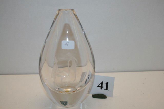 Orrefors Sweden Ovoid Vase: 6 1/2" Orrefors Sweden Ovoid Vase – Cut Glass Scene of Cinderella & Prince Charming