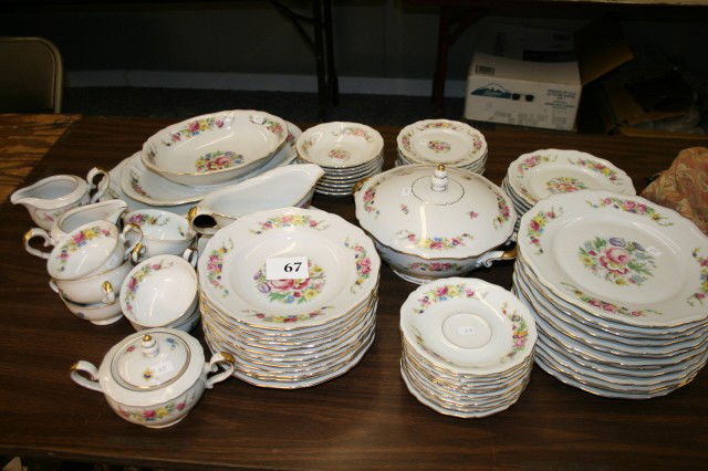 92 Pc.Haviland Bavaria-Germany China: 92 Pc. Set of Johann Haviland Bavaria-Germany China – 7 cups, 12 saucers (1) chipped, (13) 10" plates, (12) 8 3/8" soup bowls, (8) 6" Sauce Dishes (1 chipped), (10) 7 1/2" Salad Plates (2 with flake