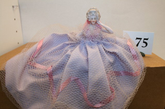 Pin Cushion or Dresser Doll: 7" Pin Cushion or Dresser Doll with china bust & legs