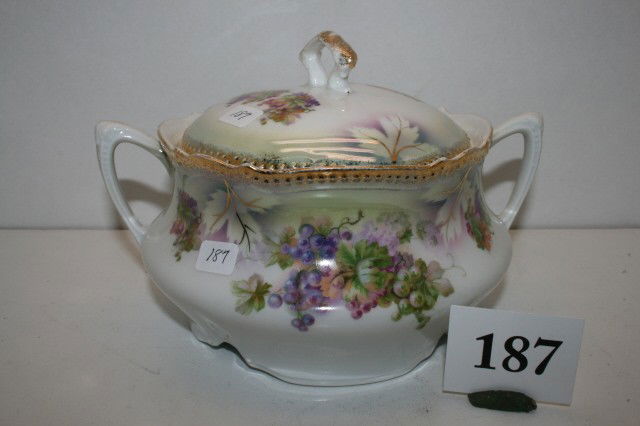 Silesia China Biscuit Jar: 7" P.K. Silesia China Biscuit Jar in Grape Pattern