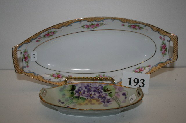 Nippon H.P. Celery Tray: 12" Nippon H.P. Celery Tray with Roses & 6 1/2" Nippon Relish Tray with violets