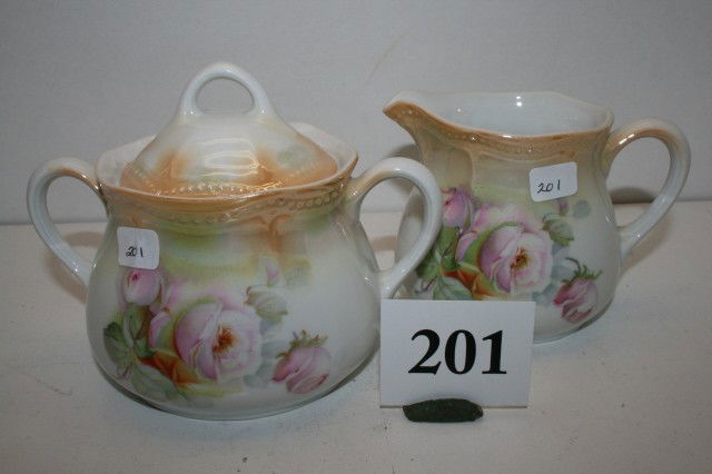 Silesia China Creamer & Sugar: P.K. Silesia China Creamer & Sugar – Rose Design