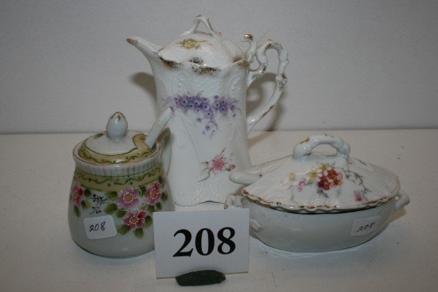 3 China Pieces: 3 China Pieces – 5" Walmur Germany Individual Creamer – 5" Miniature Tureen with ladle & Nippon 3 12" Mustard with ladle