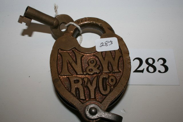Brass Lock for N & W Railway Co.: 4" Brass Lock for N & W Railway Co. with key – 1955 date