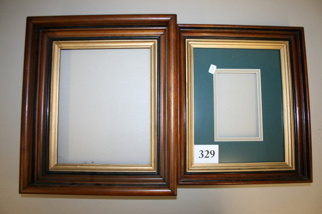 2 Walnut Picture Frames: 2 Walnut Picture Frames – 10 1/2" x 11 1/2" and 12" x 14" with gold liner