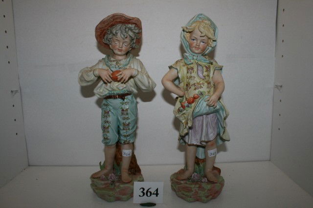 Pair Bisque Figurines: Pair of 12" KPM Bisque Figurines – Man & Woman Peasants – signed P. Frank