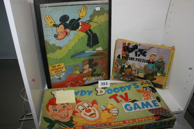 1950 Mickey Mouse Puzzle: 1950 Mickey Mouse Puzzle – 1932 Popeye Picture Puzzle – Howdy Doody T.V. Game