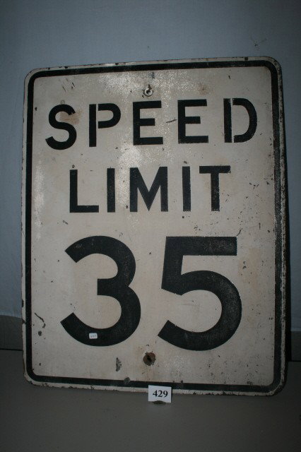 Speed Limit 35 Sign: 24" x 30" Speed Limit 35 Plywood Sign – some wear & mounting holes