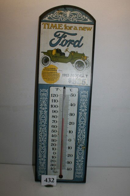 1913 Model T Thermometer Sign: 7" x 23" Contemporary 1913 Model T Wood Thermometer Sign