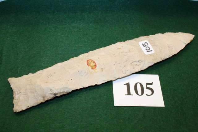 Fish Tail Wadlow Point: 9" x 1 ¾" Fish Tail Wadlow Point – Burlington Flint, Cooper Co. Mo.