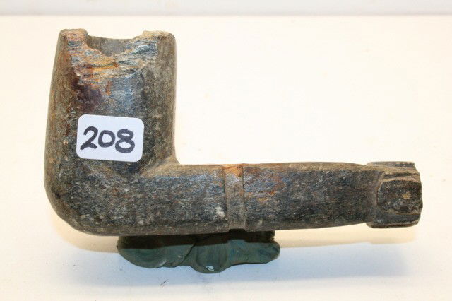 Historic Steatite Pipe: 4 ½" x 2 ½" Historic Steatite Pipe – Kingsport, Mass. – chip to bowl