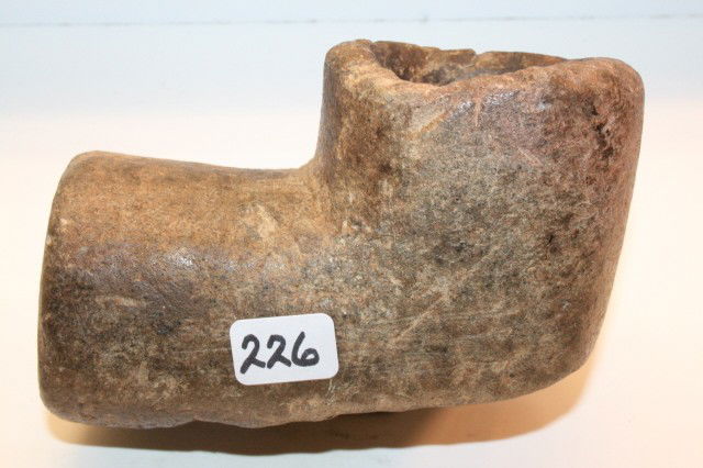 Steatite Elbow Pipe: 4 ½" x 3" Steatite Large Elbow Pipe – Rutherford Co. Tenn. – Ex. CC Hood Coll.
