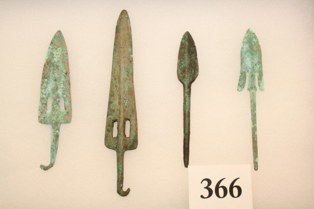 4 Bronze Age Spears: 8 x 12 Frame 4 Bronze Age Spears – largest 6", smallest 4 ½