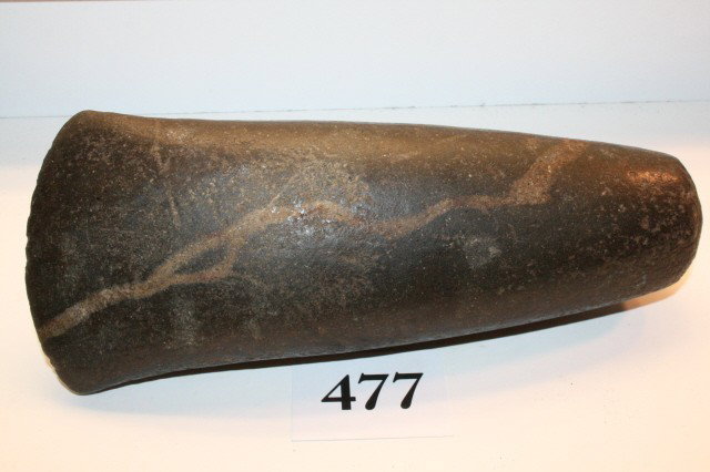 Flared Bit Stone Celt: 3 ½" x 9" Highly Polished Flared Bit Stone Celt – Prominent worm groove inclusion, Greene Co. Ky. – choice artifact