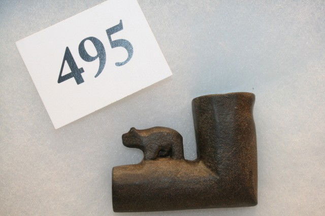 Cherokee Steatite Bear Pipe: 2 ¼" x 1 ¾" Cherokee Steatite Bear Pipe – Historic