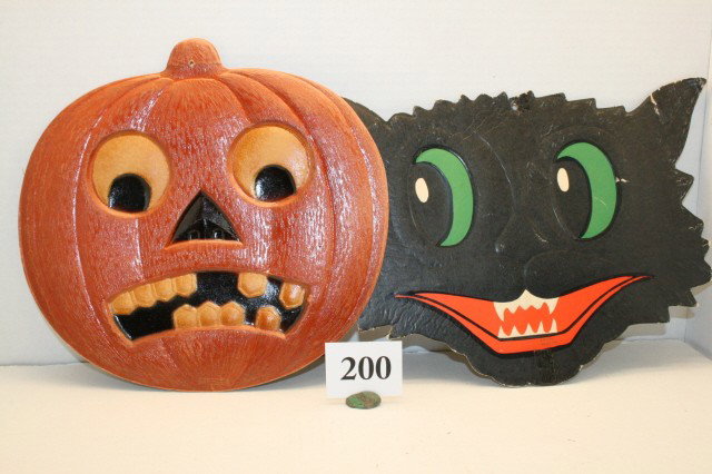 Cardboard Pumpkin: Cardboard Pumpkin – 10 inches tall – Germany & 12 inch wide Cardboard Cat