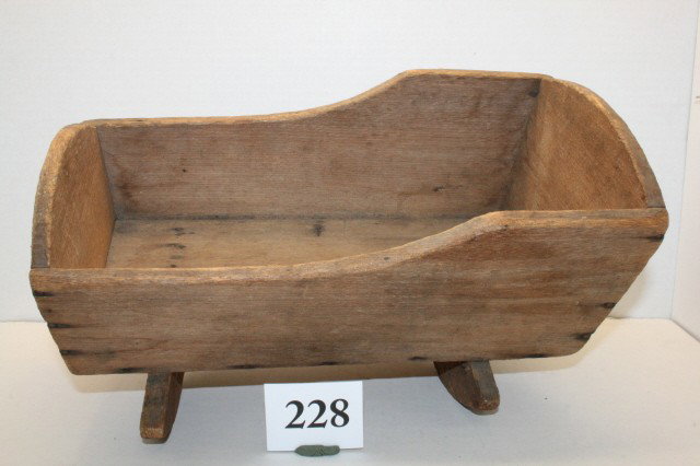 Doll Cradle: Old Square Nailed Doll Cradle 12 ½" long x 8" wide