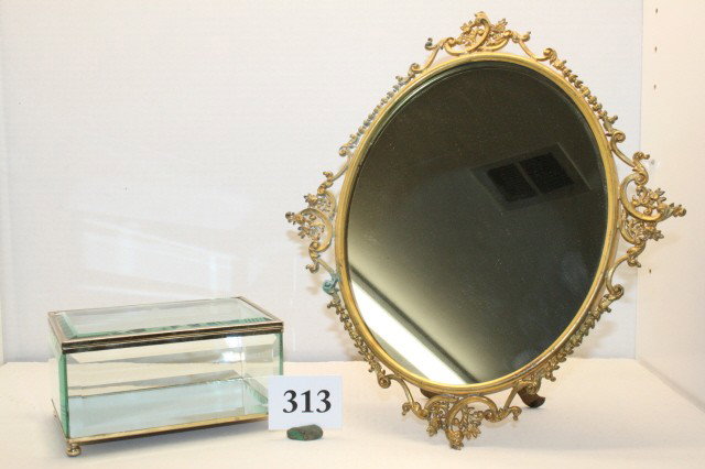 Victorian Dresser Mirror: Ornate Victorian Dresser Mirror and Beveled Glass Jewelry Casket