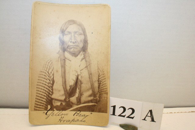 Studio Card Taken at Fort Sill: 4 ¼" x 6 ½" Studio Card Taken at Fort Sill by Famed Photographer W.S. Soule of "Yellow Bear" Arapaho