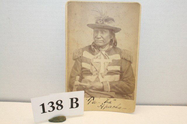 Studio Card taken at Fort Sill: 4 ¼" x 6 ½" Studio Card taken at Fort Sill by famed Photographer W.S. Soule of Ta Ha – Apache