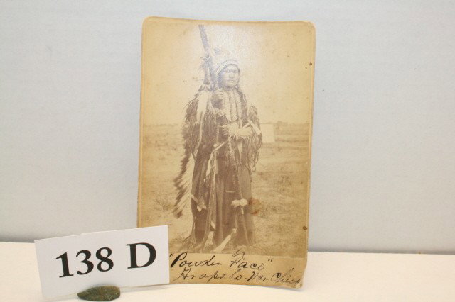 Studio Card taken at Fort Sill: 4 ¼" x 6 ½" Studio Card taken at Fort Sill by famed Photographer W.S. Soule of "Powder Face" Arapaho War Chief