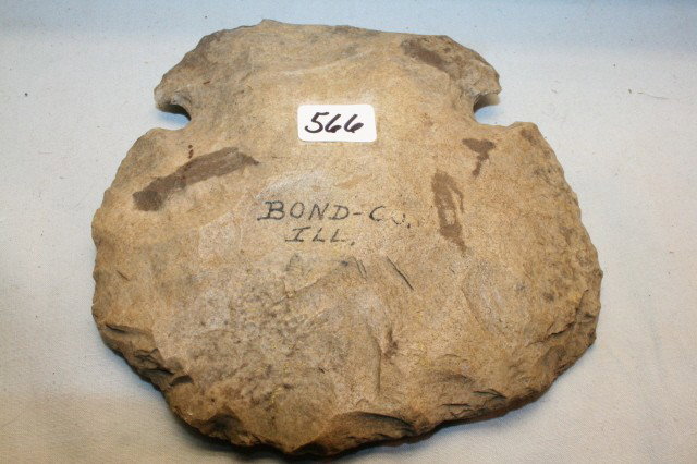 4 ¾" Notched Flint Hoe: 4 ¾" Notched Flint Hoe – marked Bond Co. Ill.