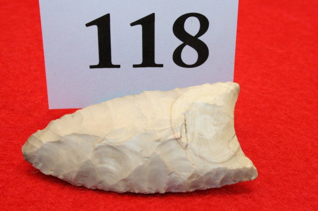 Burlington Chert Paleo Fluted Point: 2 ¼" Burlington Chert Paleo Fluted Point – Ripley Co. Mo. – Ex. Dr. Fred Corey Collection – Byron Anderson C.O.A.
