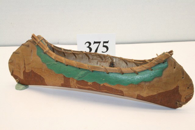 Birch Bark Canoe: 8 ¼" Cut Decorated Birch Bark Canoe – circa 1920's